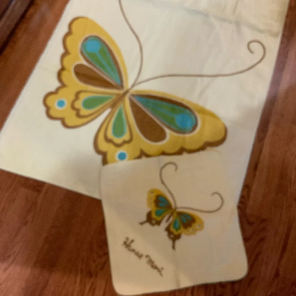 Vintage Martex Bath Towel and Washcloth Yellow Butterfly Set USA NOS